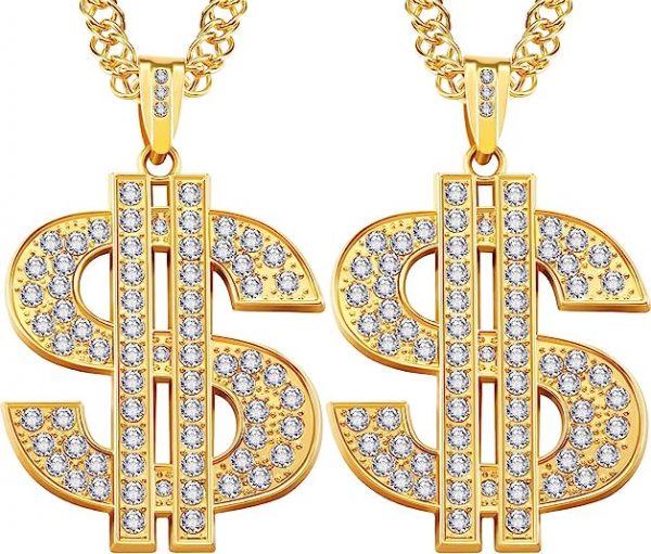 Necklace - Pimp Hip Hop Gold-Silver Plated Chain with Dollar Sign Pendant Necklace - Image 7