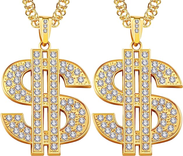 Necklace - Pimp Hip Hop Gold-Silver Plated Chain with Dollar Sign Pendant Necklace - Image 7