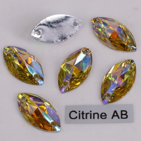 Marquise Flat Back  Sew On Acrylic Rhinestones - 17x32mm - 5pcs CITRINE AB