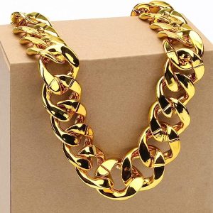 Necklace - Pimp Hip Hop Chunky 32 Inch Plastic Chunky Gold Necklace 80s 90s