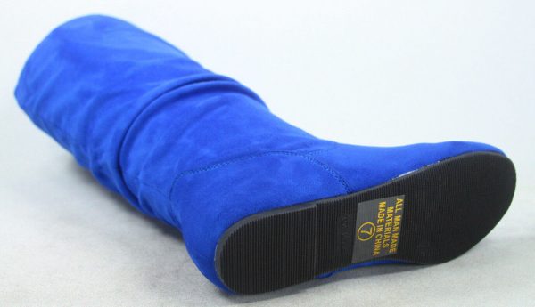 MID CALF HIGH BOOTS -BLUE - ROYAL BLUE Suede Women's Casual Comfort Mid Calf Round Toe Slouch Flat Heel Boot SIZE: 8.5 - Image 4