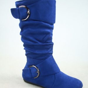 MID CALF BOOTS - BLUE - ROYAL BLUE Women’s Mid-Calf round tie BUCKLE Slouchy Boots