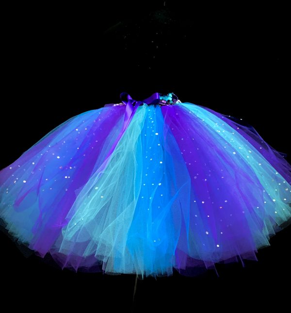 CUSTOM MADE Child tutu – Girls MERMAID BLUE Sparkle knee length fluffy tutu Fits (6-8yrs) - Image 3