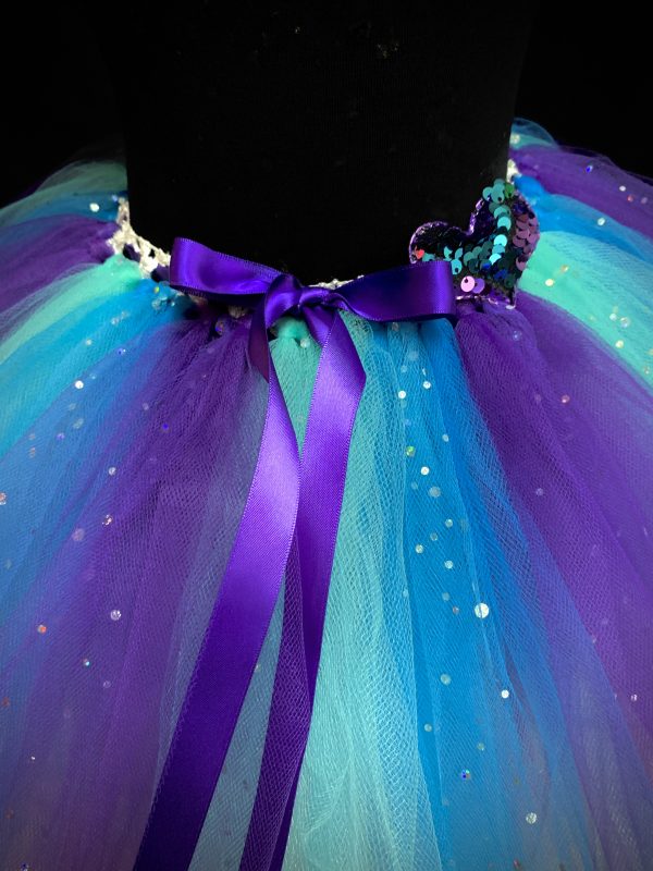 CUSTOM MADE Child tutu – Girls MERMAID BLUE Sparkle knee length fluffy tutu Fits (6-8yrs) - Image 2