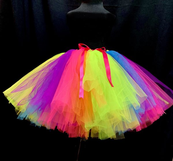 CUSTOM MADE Child tutu – Girls Rainbow Wheel Sparkling knee length fluffy tutu 6-8yrs