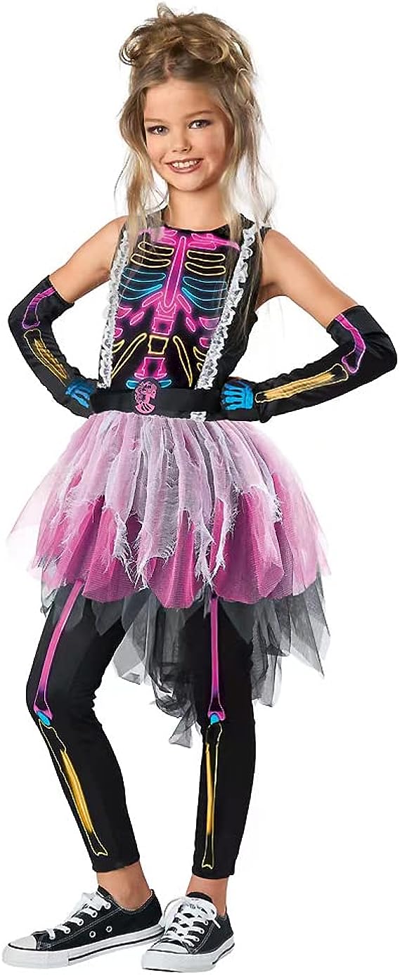 HALLOWEEN - Girls Colorful Skeleton Tutu Dress, Funky Punky Bone SIZE: MEDIUM(8-10) - Image 2