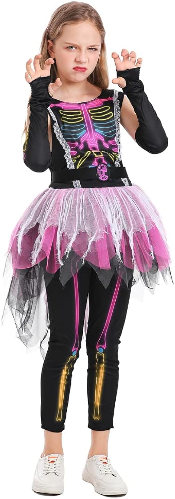 HALLOWEEN - Girls Colorful Skeleton Tutu Dress, Funky Punky Bone SIZE: MEDIUM(8-10) - Image 3