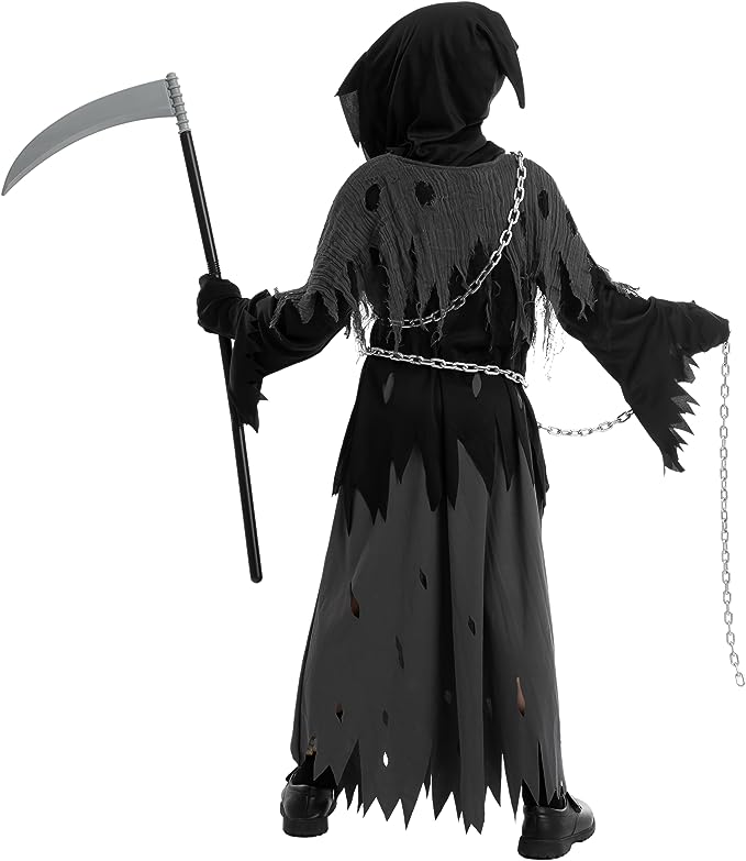 HALLOWEEN - Child Unisex Glowing Eyes Grim Reaper Costume SIZE: MEDIUM(8-10) - Image 4