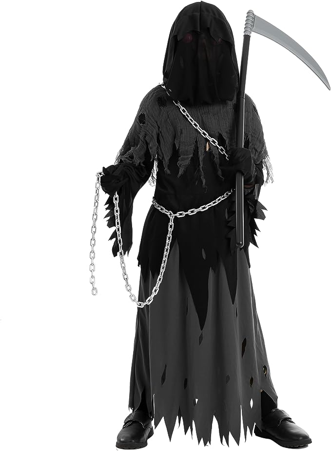HALLOWEEN - Child Unisex Glowing Eyes Grim Reaper Costume SIZE: MEDIUM(8-10) - Image 3