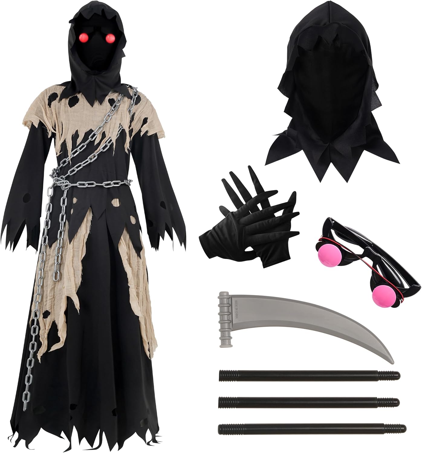HALLOWEEN - Child Unisex Glowing Eyes Grim Reaper Costume BROWN - LARGE(10-12) - Image 5
