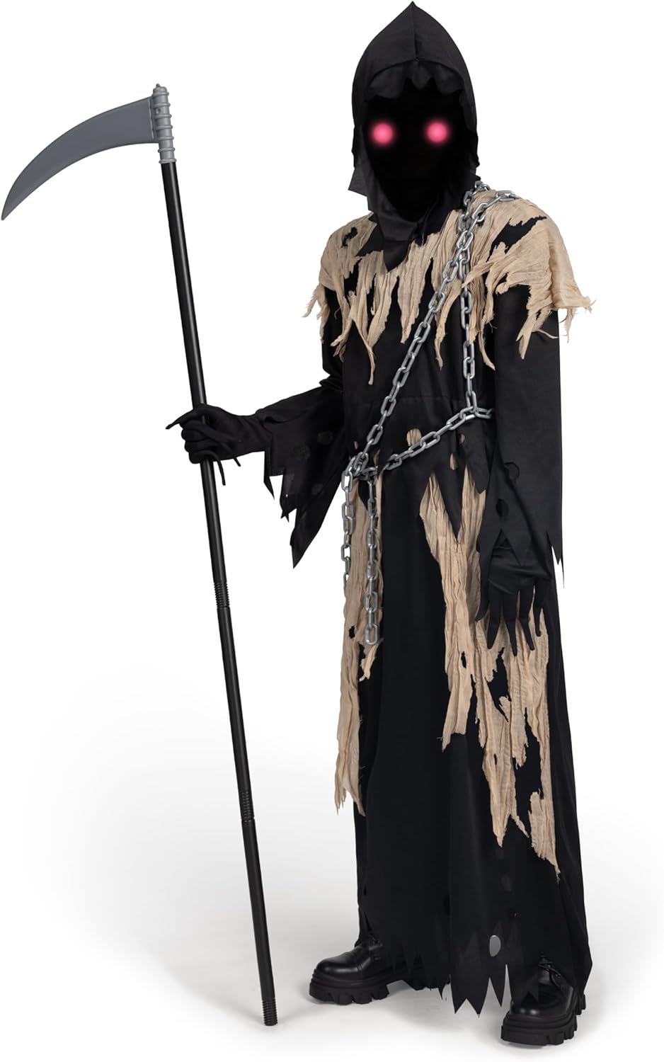 HALLOWEEN - Child Unisex Glowing Eyes Grim Reaper Costume BROWN - LARGE(10-12) - Image 3