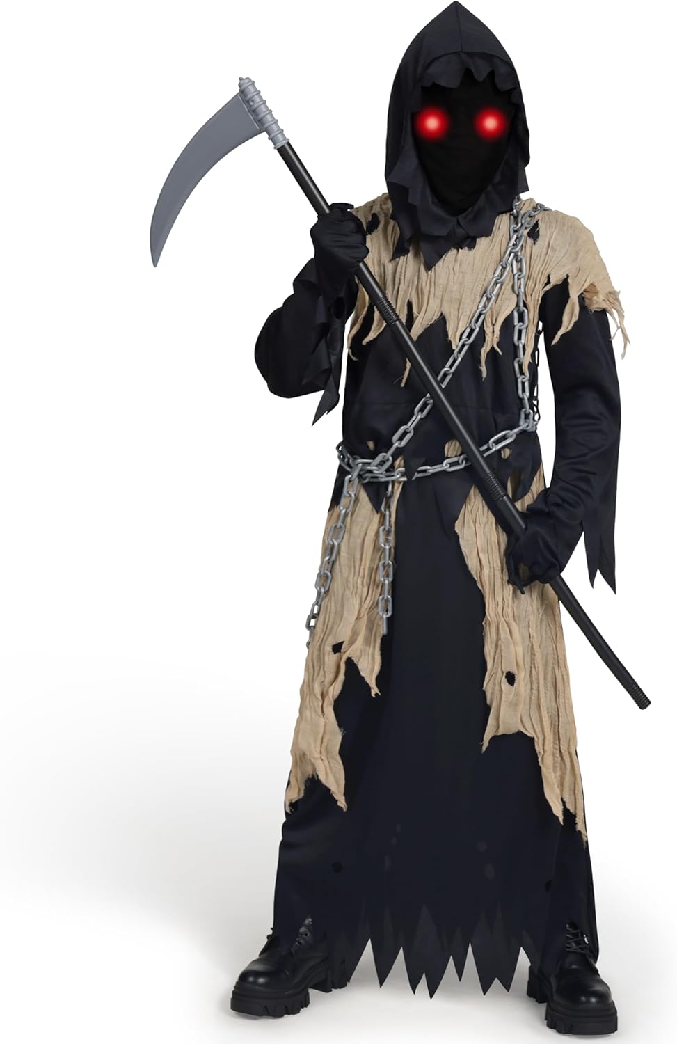 HALLOWEEN - Child Unisex Glowing Eyes Grim Reaper Costume BROWN - LARGE(10-12) - Image 6
