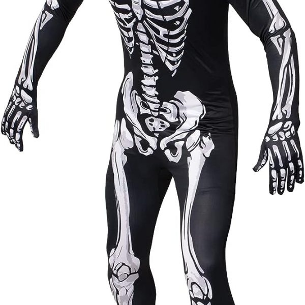 HALLOWEEN – Men Realistic Skeleton Bodysuit Costume with Hood – SIZE  LARGE