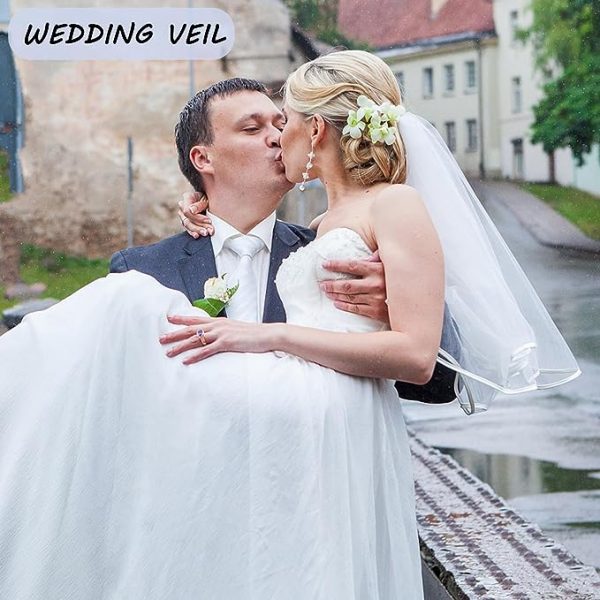 Women’s 2 Tier Short Bridal Veil Bachelorette/Communion Veil with Comb (White)