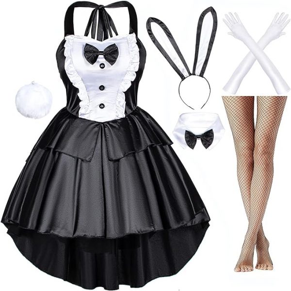 HALLOWEEN - Women 6-piece Bunny Girl Tuxedo Style Black Dress Cosplay Costume