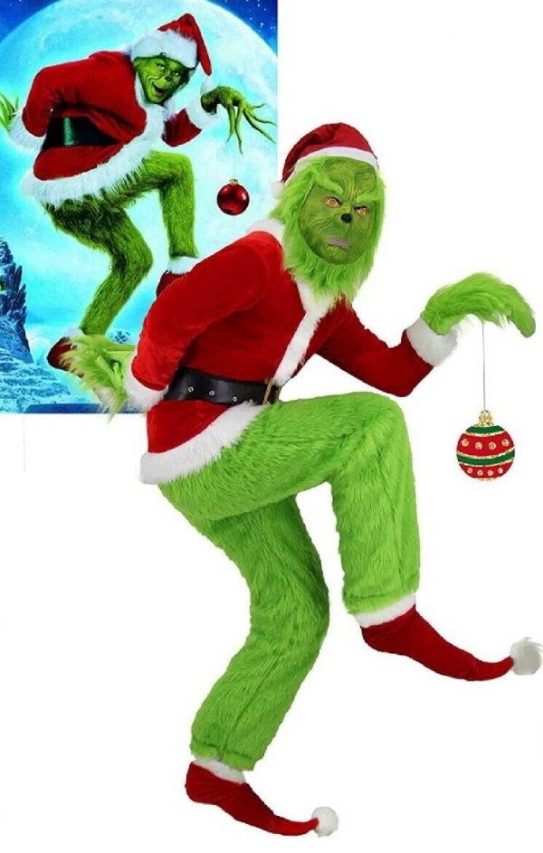 CHRISTMAS COSTUME - MEN - Christmas Green Grinch Costume 7PC Set SIZE: SMALL/14 YEARS AND OLDER