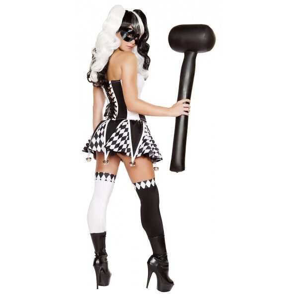 SUPER VILLIAN - Women's Harlequin Costume Adult Sexy Jester SIZE: (MEDIUM) - Image 5