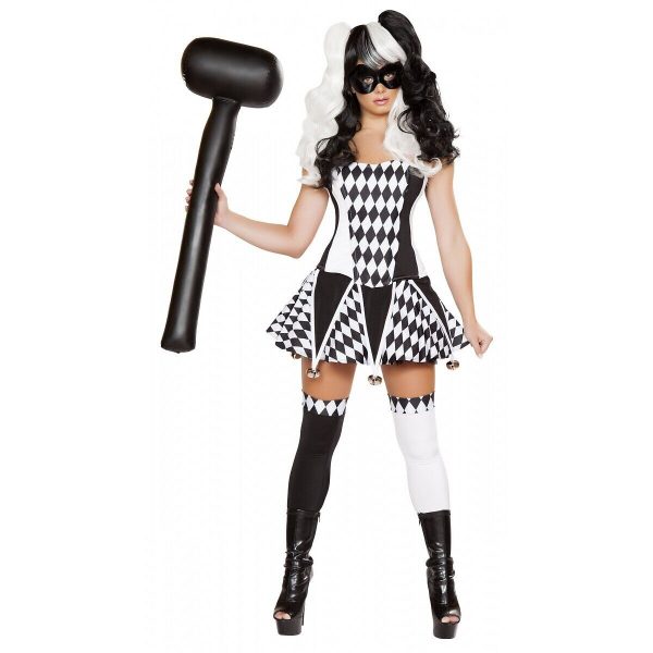 SUPER VILLIAN - Women's Harlequin Costume Adult Sexy Jester SIZE: (MEDIUM)