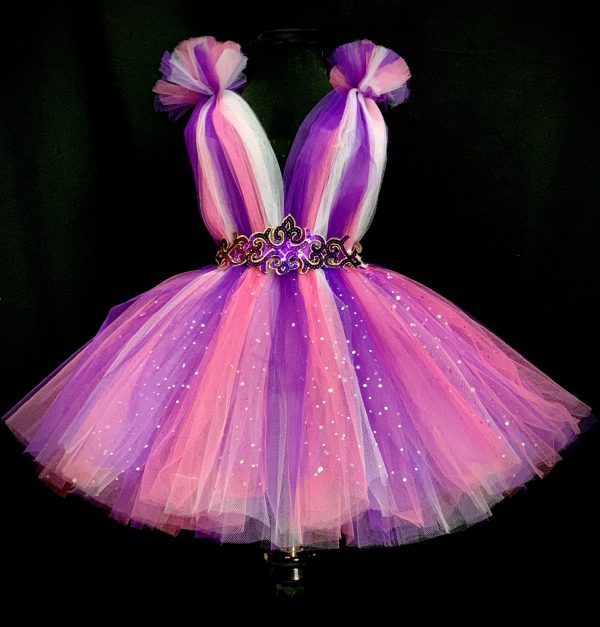 CUSTOM MADE Child tutu dress - Colorful PINK/PURPLE Pom Pom Tutu Dress SIZE: Fits 4-5yrs - Image 2
