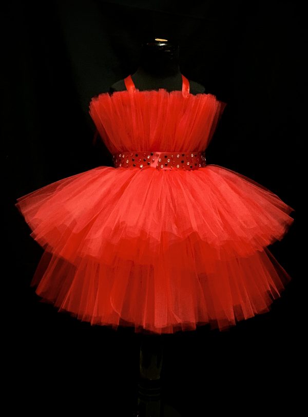 CUSTOM MADE Child tutu dress - Soft Bright RED Layered Tutu Dress SIZE: Fits 4-6yrs