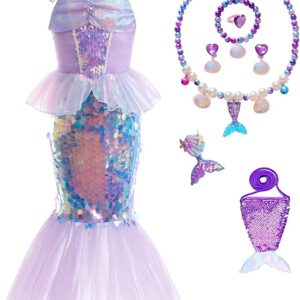 Mermaid Girls - Mermaid Ariel Sequin Charm Princess Deluxe Party Dress - FULL SET AS SHOWN