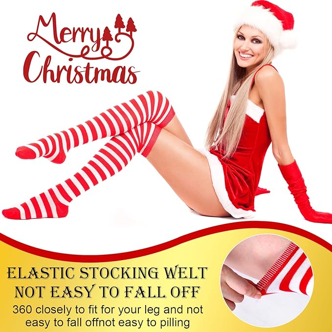 SOCKS - Christmas Striped over Knee Socks Long Socks - Image 5