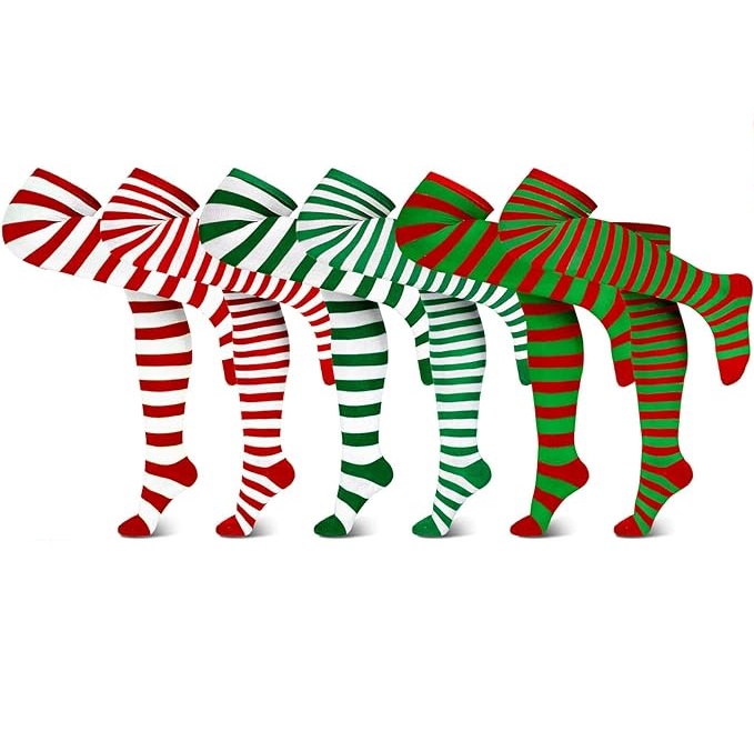 SOCKS - Christmas Striped over Knee Socks Long Socks
