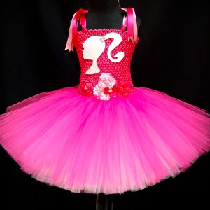 CUSTOM MADE Girls Tutu Dress - GIRLS PINK BARBIE FLOWER Tutu Dress SIZE: 3-4YRS
