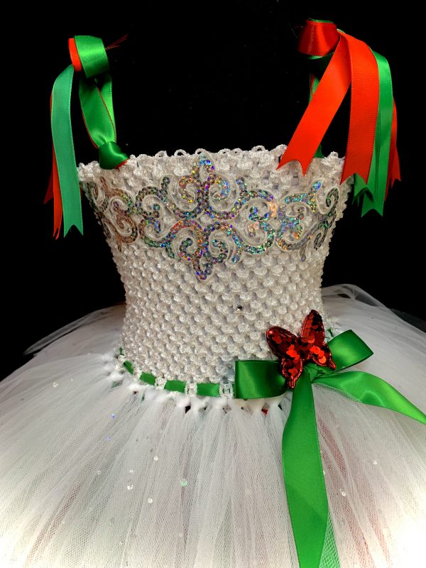 CUSTOM MADE Girls Tutu Dress - GIRLS WHITE Festive ELF  Tutu Dress Fits 2-4yrs - Image 3