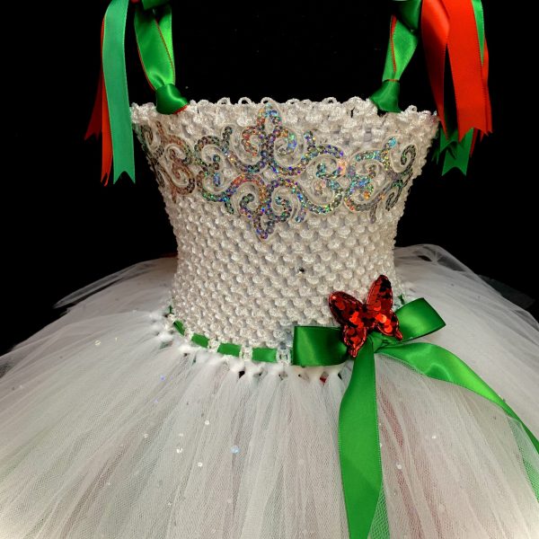 CUSTOM MADE Girls Tutu Dress – GIRLS WHITE Festive ELF  Tutu Dress Fits 2-4yrs