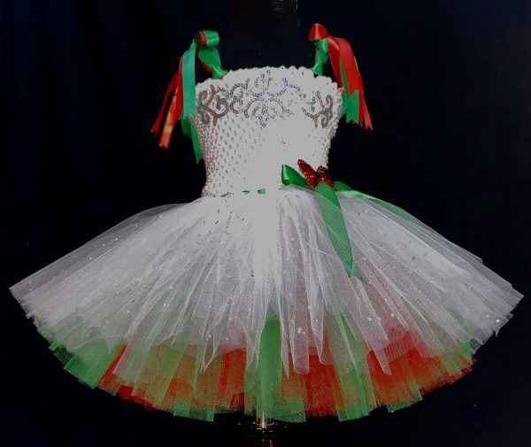 CUSTOM MADE Girls Tutu Dress - GIRLS WHITE Festive ELF  Tutu Dress Fits 2-4yrs - Image 4