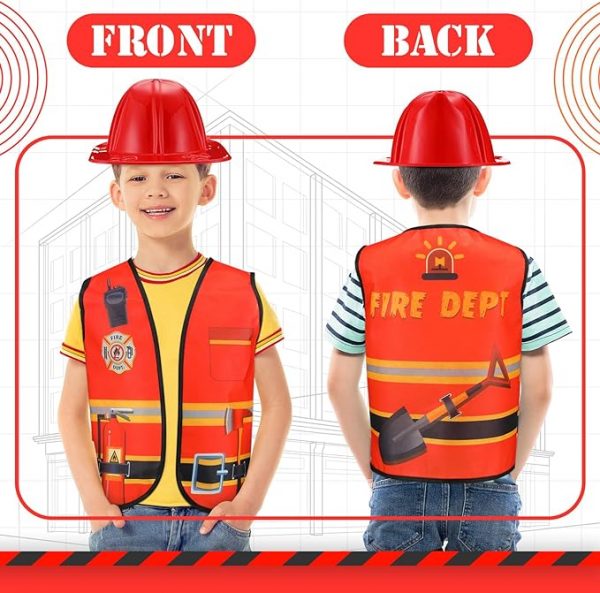 Career Day FIREFIGHTER – KIDS FIREFIGHTER Uniform Vest and Hat Set CHD SIZE 3-7yrs