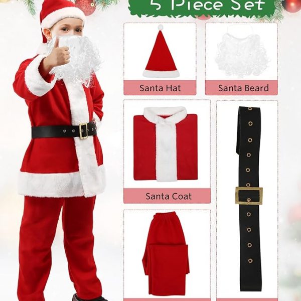 CHRISTMAS/NATIVITY COSTUMES – BOYS – Kids Velvet Flannel Santa Claus Costume SIZE: LARGE