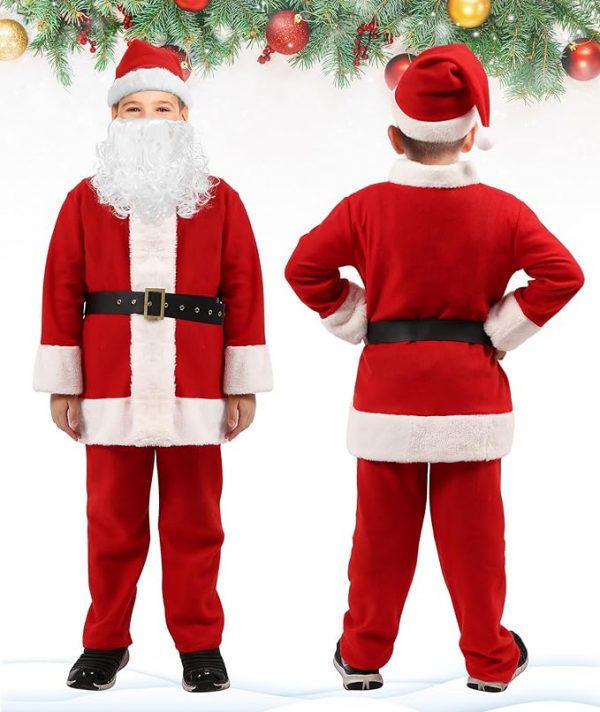CHRISTMAS/NATIVITY COSTUMES - BOYS - Kids Velvet Flannel Santa Claus Costume SIZE: LARGE - Image 4
