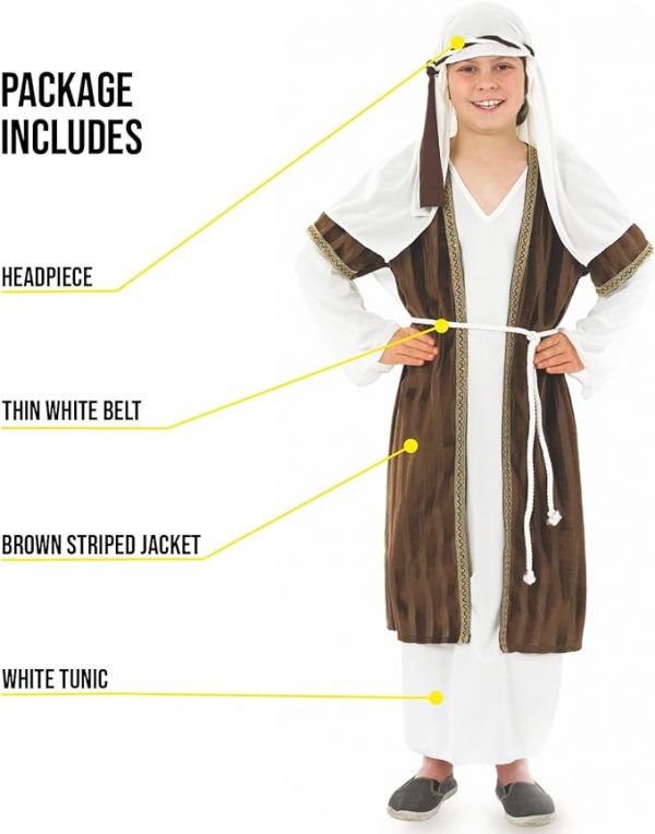CHRISTMAS/NATIVITY COSTUMES - BOYS - Shepherd Joseph Kids Costume BROWN-WHITE - Image 3