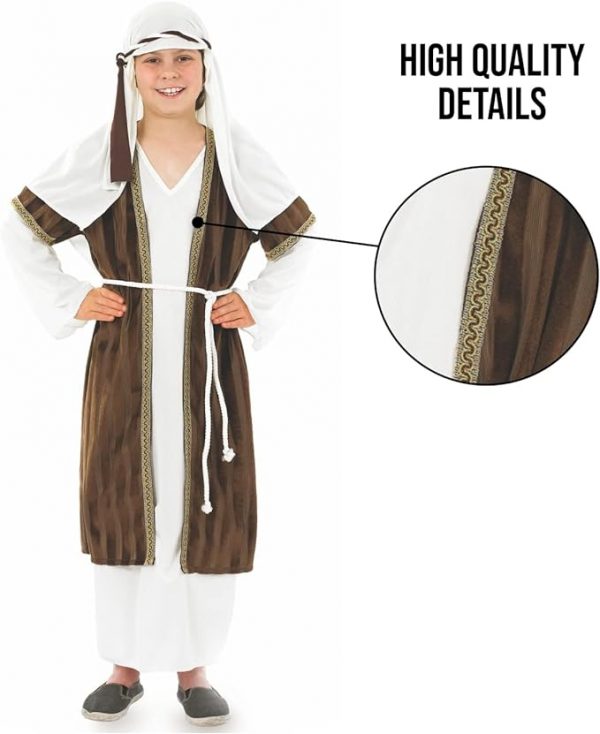 CHRISTMAS/NATIVITY COSTUMES - BOYS - Shepherd Joseph Kids Costume BROWN-WHITE - Image 2