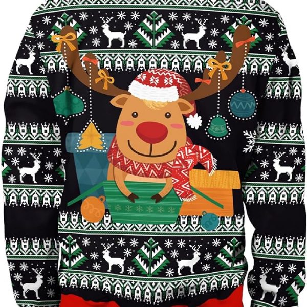 Christmas Holiday Ugly Sweatshirt – Unisex’s 3D Digital Print Pullover Sweatshirt – CUTE REINDEER