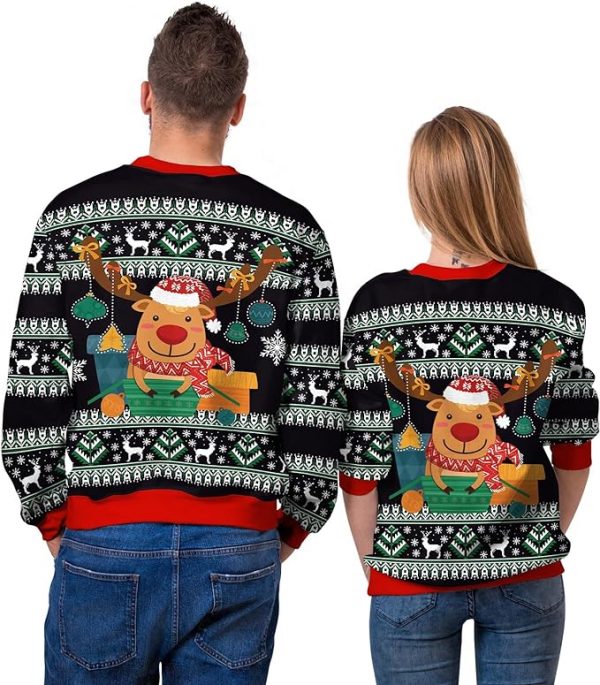 Christmas Holiday Ugly Sweatshirt - Unisex's 3D Digital Print Pullover Sweatshirt - CUTE REINDEER - Image 4