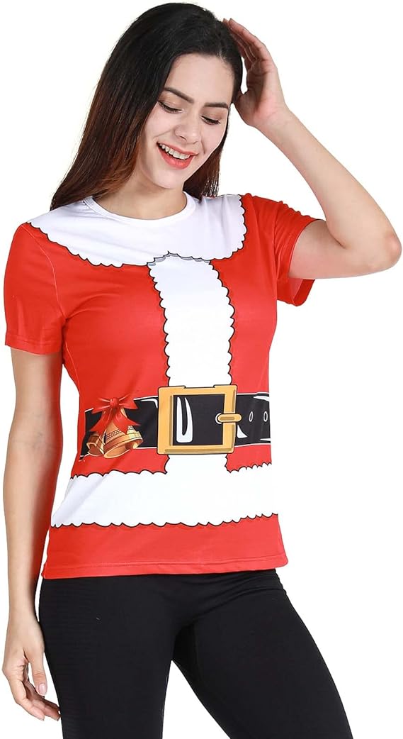 Christmas Santa Claus Holiday Humor Ladies T-Shirt (RED) - Image 5