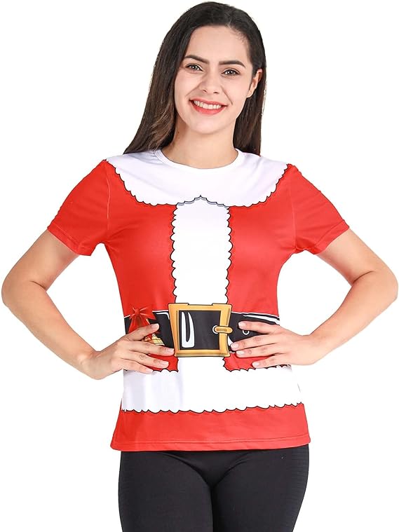 Christmas Santa Claus Holiday Humor Ladies T-Shirt (RED) - Image 4