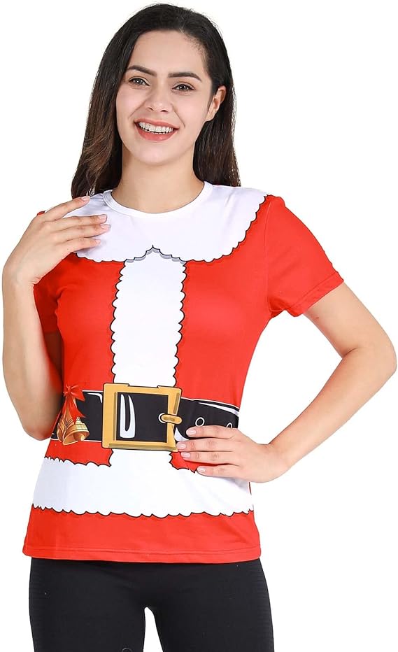 Christmas Santa Claus Holiday Humor Ladies T-Shirt (RED)