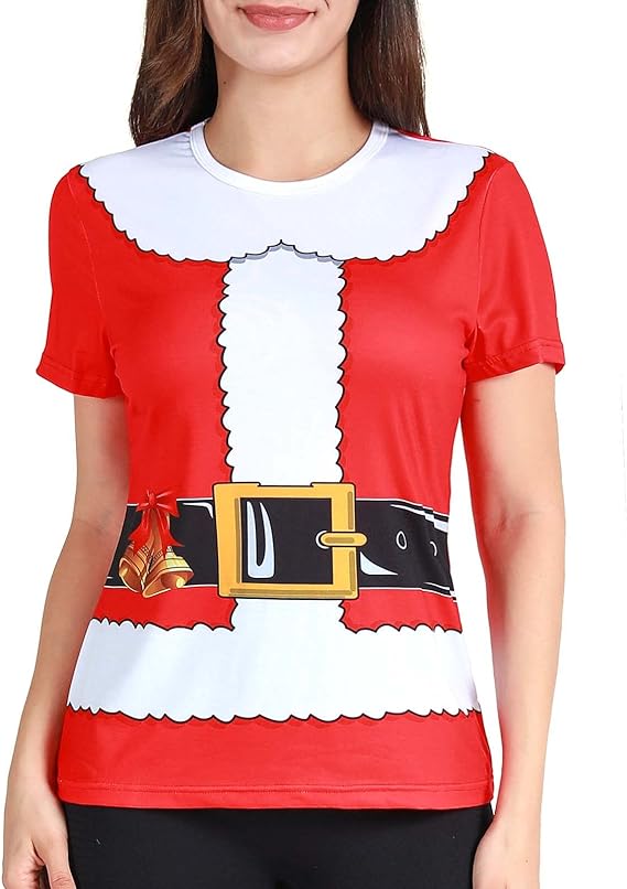 Christmas Santa Claus Holiday Humor Ladies T-Shirt (RED) - Image 6