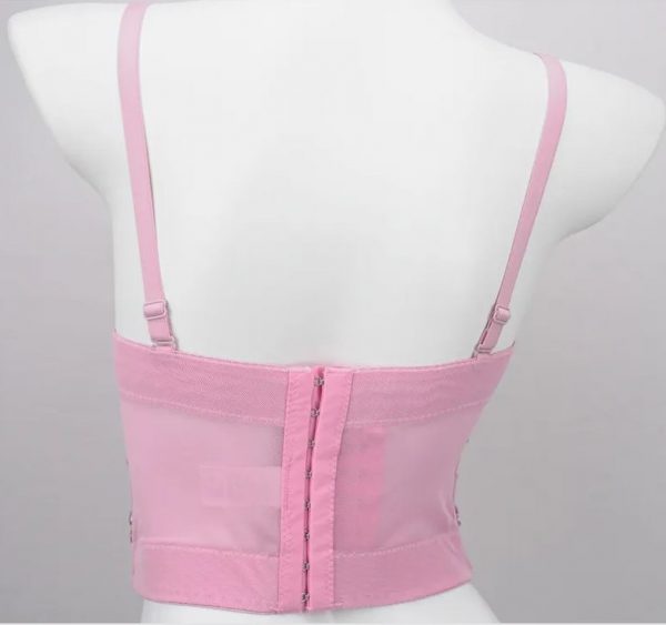 CORSET BUSTIER CROP TOP - HAND SEWN PINK AB-1 Acrylic Rhinestone Bustier Crop Top - Image 2
