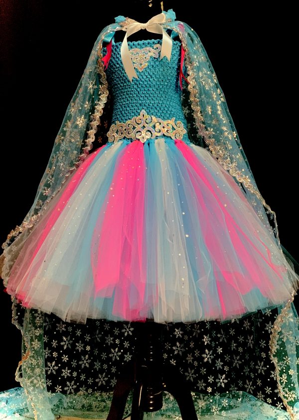 CUSTOM MADE Child Tutu Gown – Girls Frozen Elsa inspired Sparkle Tutu Gown with cape - 5yrs - Image 3