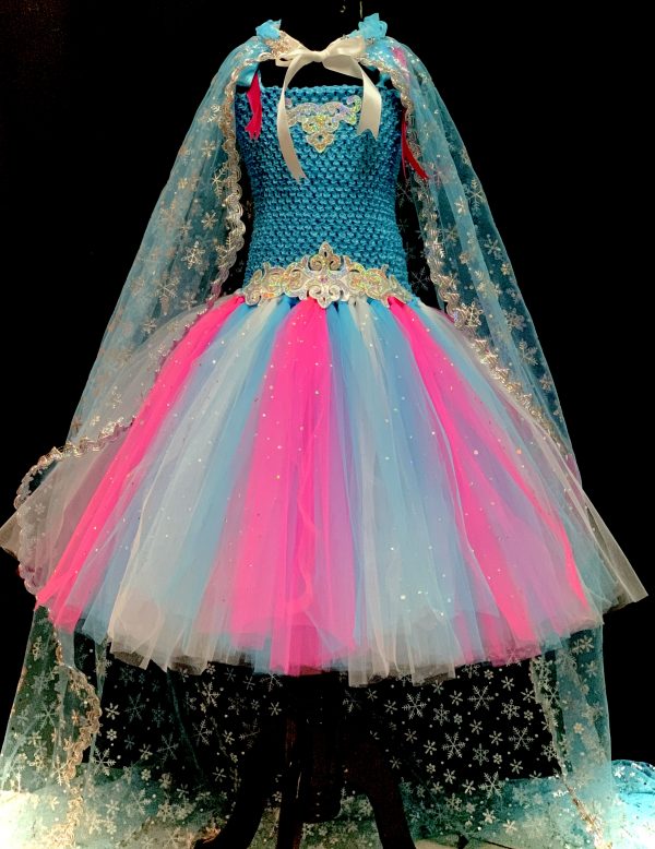 CUSTOM MADE Child Tutu Gown – Girls Frozen Elsa inspired Sparkle Tutu Gown with cape - 5yrs - Image 2