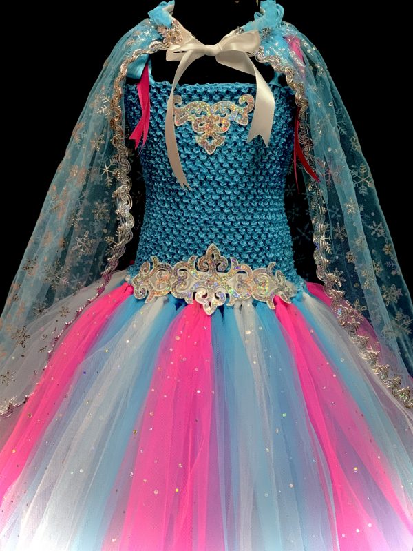 CUSTOM MADE Child Tutu Gown – Girls Frozen Elsa inspired Sparkle Tutu Gown with cape - 5yrs - Image 4