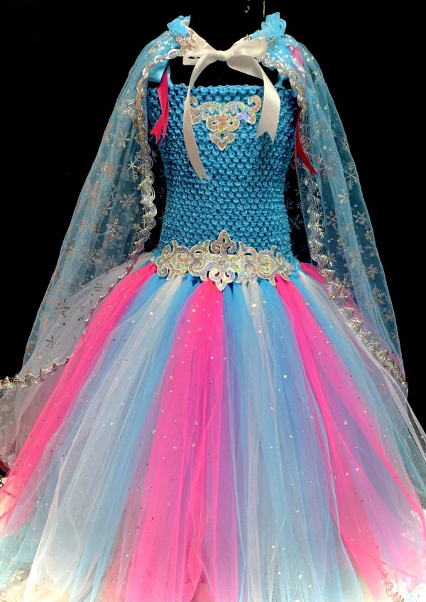 CUSTOM MADE Child Tutu Gown – Girls Frozen Elsa inspired Sparkle Tutu Gown with cape - 5yrs