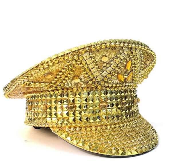 Deluxe GOLD RHINESTONE Military Parade Performance Hat