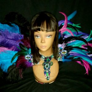 Aurora Borealis Feather Rhinestone Shoulder piece with Choker