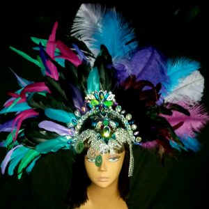 Aurora Borealis Feather Rhinestone Head piece (ONLY)